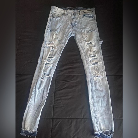 Jordan Craig Light Blue Distressed Skinny Jeans (Size: 32x32) - Picture 2 of 4